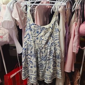 Blue and White Seashell Print Dress